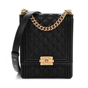Chanel North South Boy bag black caviar leather gold hardware